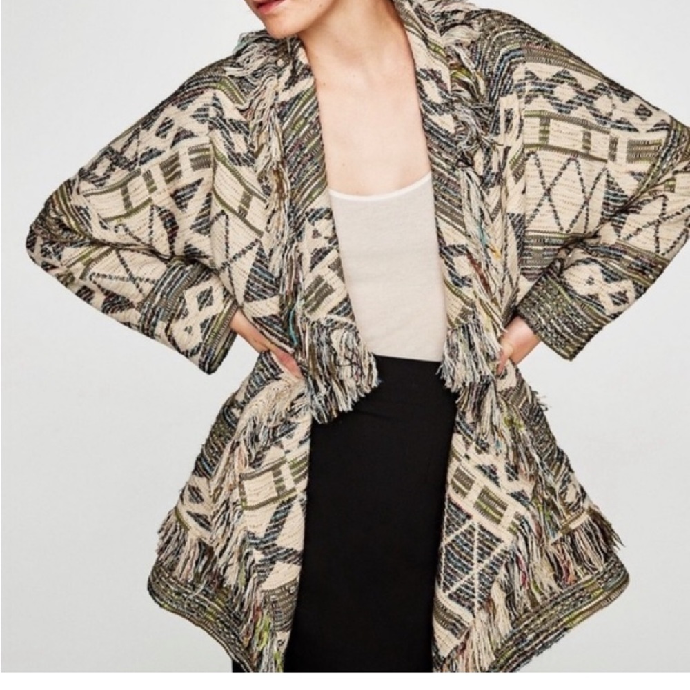 Zara Basic Outerwear Multicolor Boho Aztec Jacqua… - image 1